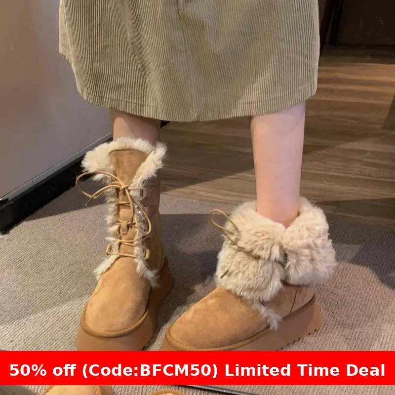 Wenkouban Christmas outfits winter outfits  Black Friday Christmas party outfits Snow Boots Women's Winter Thick-Soled Mid-Calf Winter Fleece-lined Thick Cotton Ankle Boots