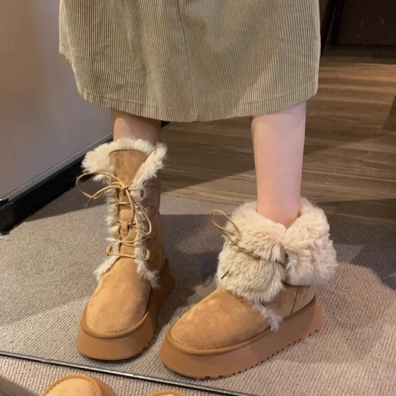 Wenkouban Christmas outfits winter outfits  Black Friday Christmas party outfits Snow Boots Women's Winter Thick-Soled Mid-Calf Winter Fleece-lined Thick Cotton Ankle Boots