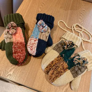 Wenkouban knitted Women's Winter Korean-Style Thickened Fleece-lined Cycling Warm Cold-Proof Halter Wool Knitted Gloves for Men