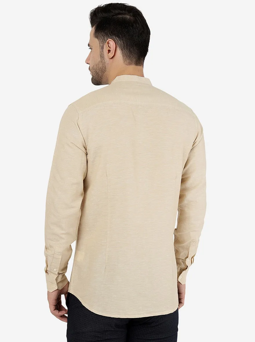 Wheat Brown Solid Slim Fit Casual Shirt | JadeBlue