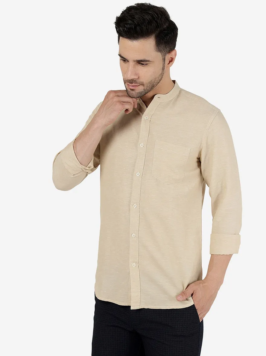 Wheat Brown Solid Slim Fit Casual Shirt | JadeBlue