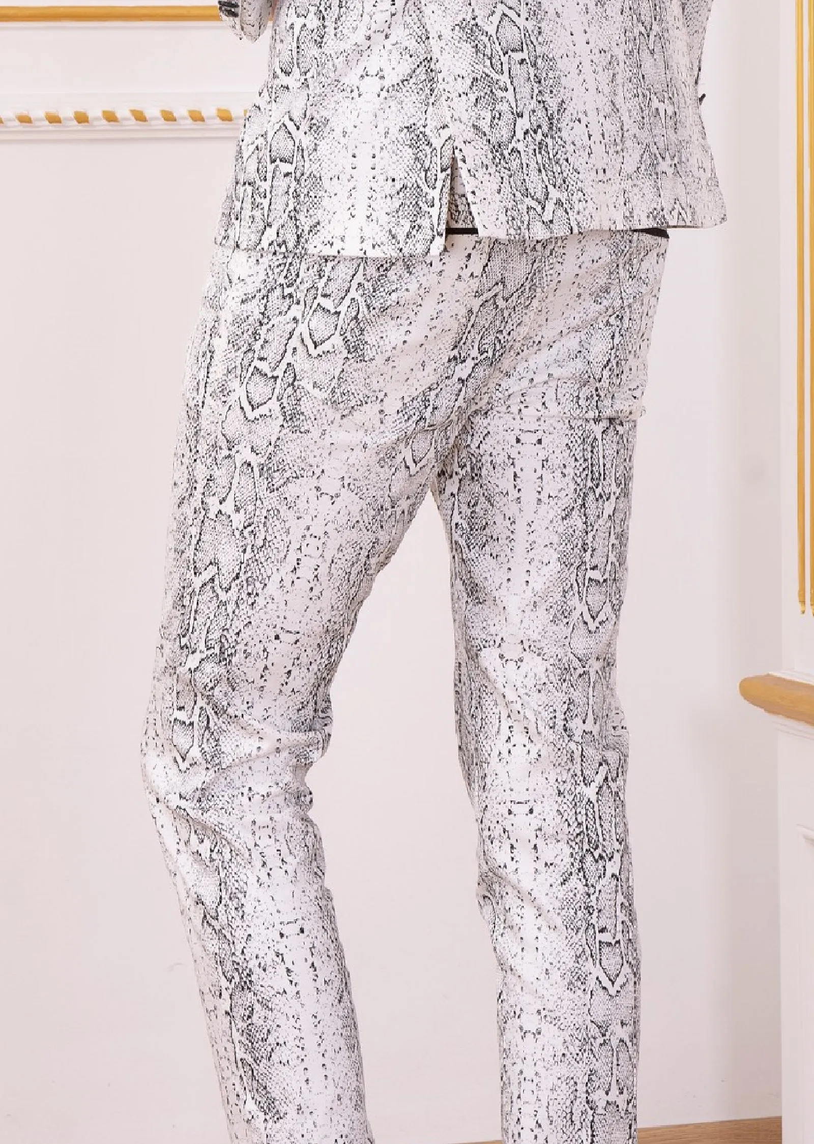 White Black Snake Print Pants