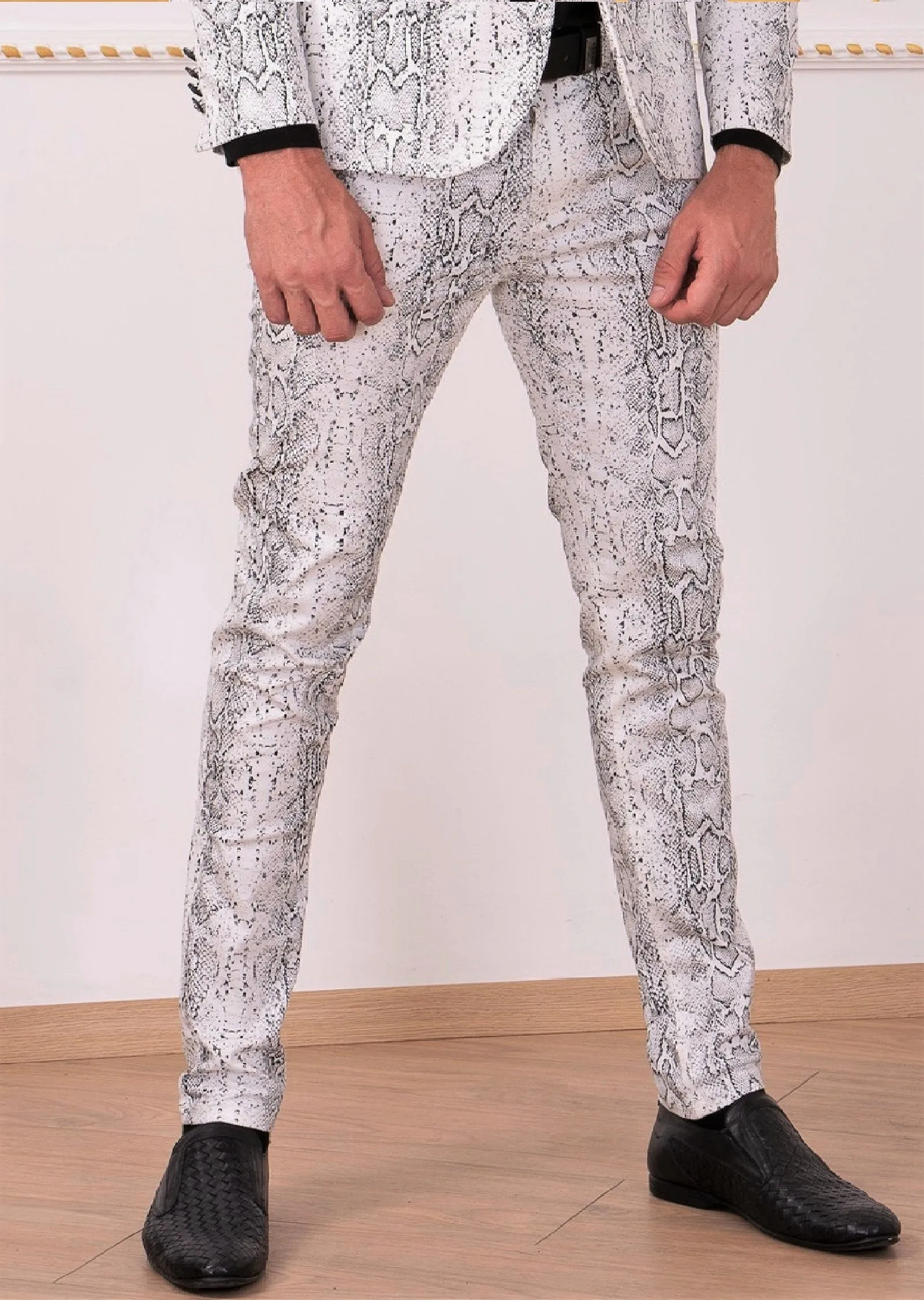 White Black Snake Print Pants