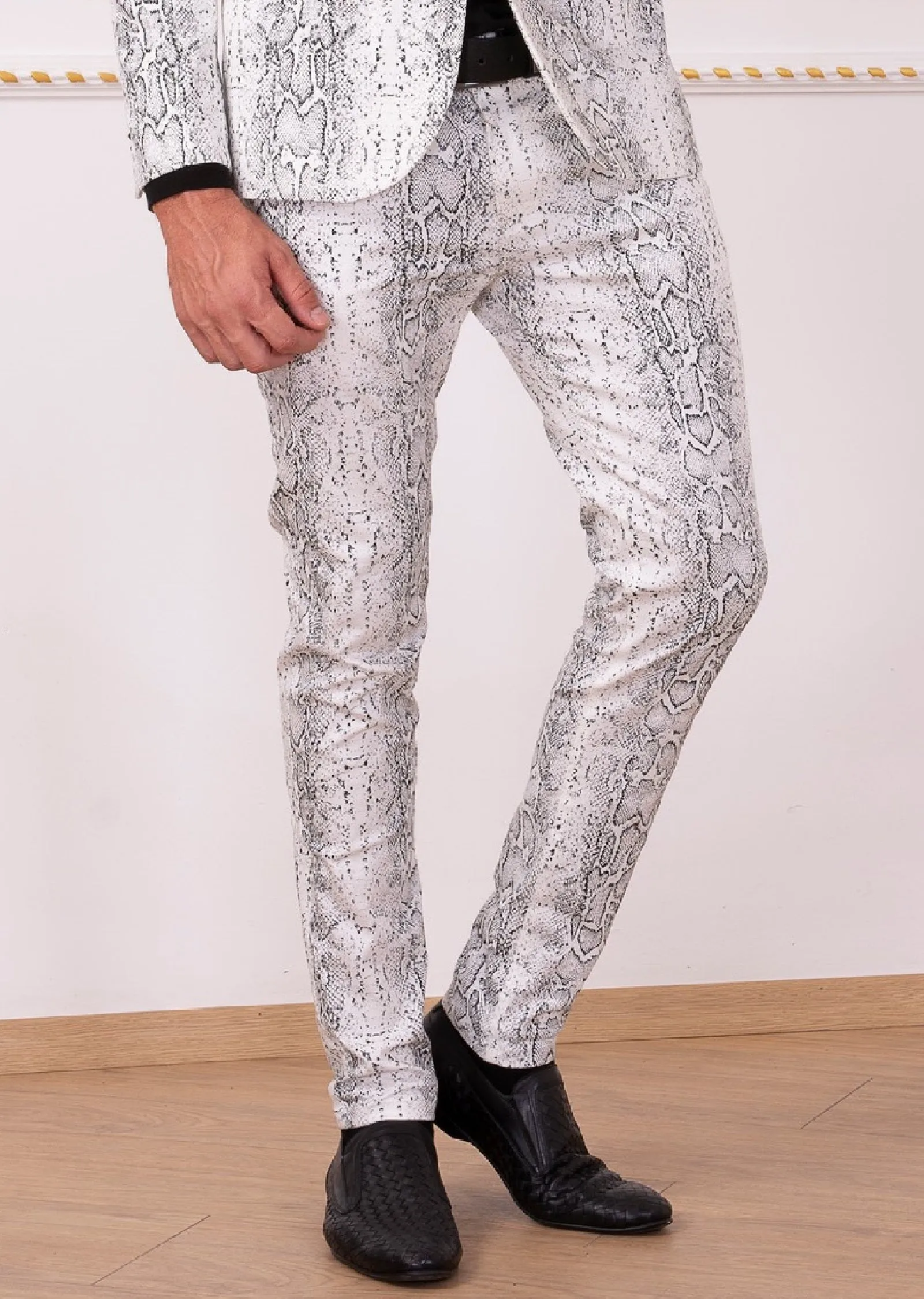 White Black Snake Print Pants