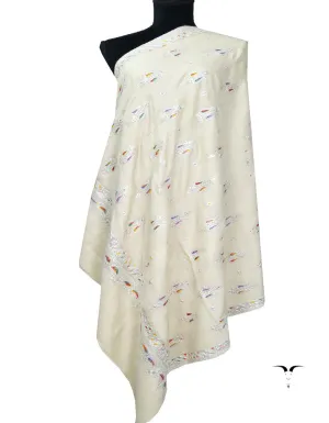 White Embroidery Pashmina Shawl 7381