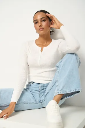 White Long Sleeve Sweater with buttons
