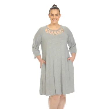 White Mark Women's  Criss Cross Neckline Swing Midi Dress | Heather Grey