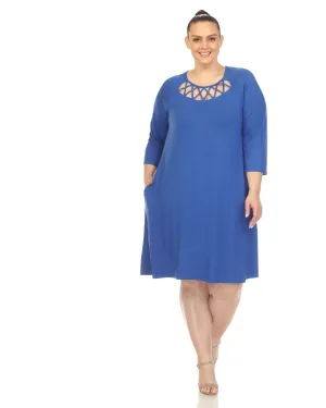 White Mark Women's  Criss Cross Neckline Swing Midi Dress | Royal