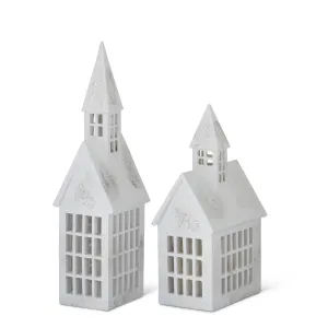 White Resin Churches with Silver Glitter