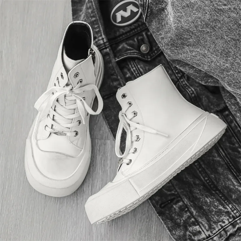 WIAOFELLAS  -  Sneakers For Men High Top Canvas Shoes PU Leather Vulcanized Shoes Platform Casual Sneakers Outdoor High Quality Sports Shoes 46