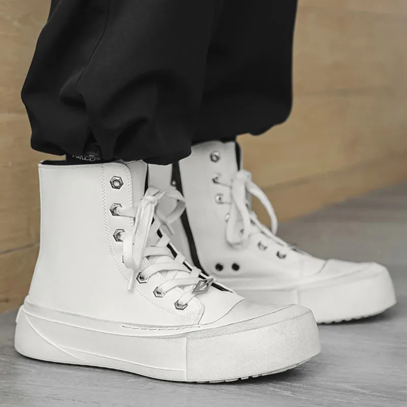 WIAOFELLAS  -  Sneakers For Men High Top Canvas Shoes PU Leather Vulcanized Shoes Platform Casual Sneakers Outdoor High Quality Sports Shoes 46