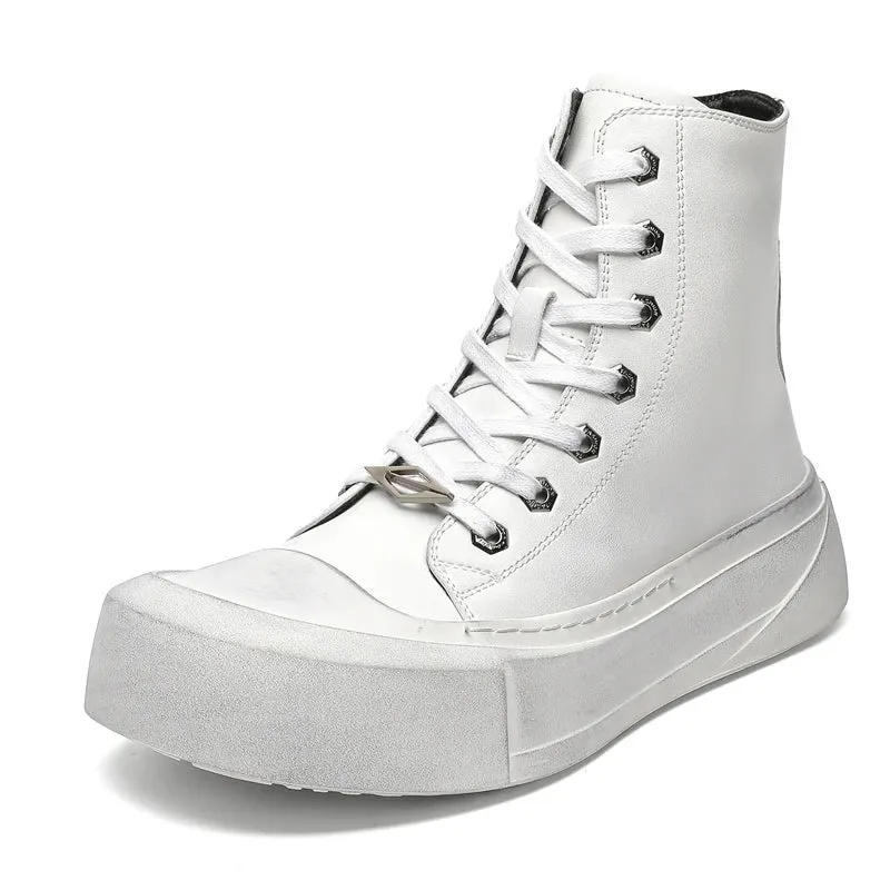 WIAOFELLAS  -  Sneakers For Men High Top Canvas Shoes PU Leather Vulcanized Shoes Platform Casual Sneakers Outdoor High Quality Sports Shoes 46