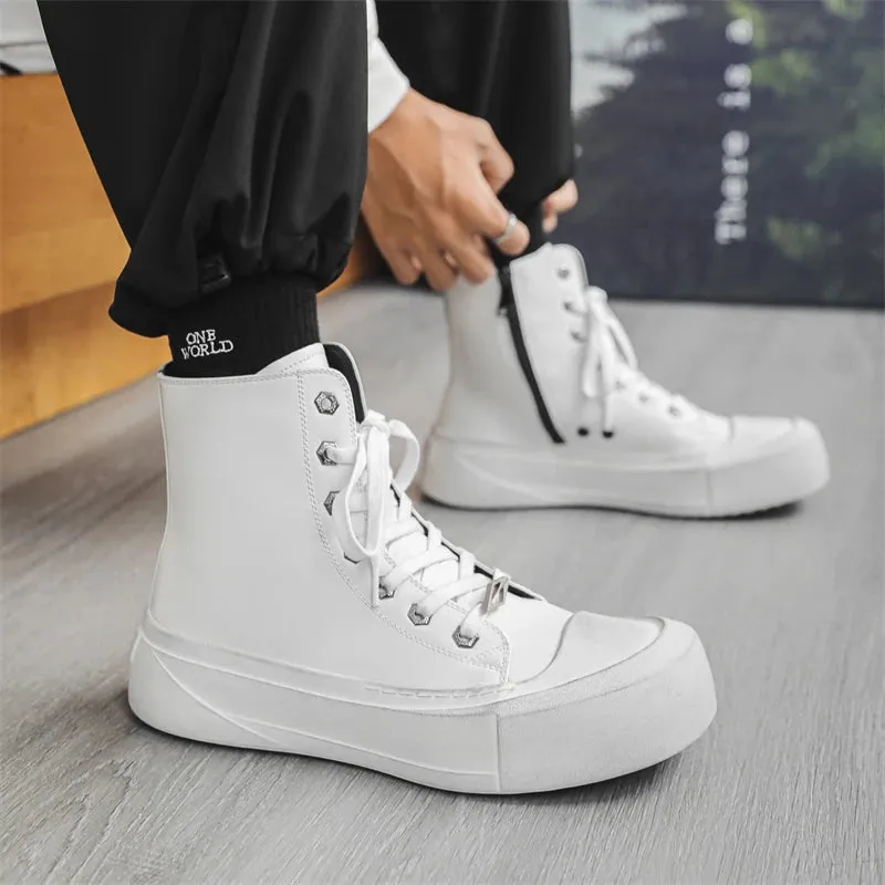 WIAOFELLAS  -  Sneakers For Men High Top Canvas Shoes PU Leather Vulcanized Shoes Platform Casual Sneakers Outdoor High Quality Sports Shoes 46