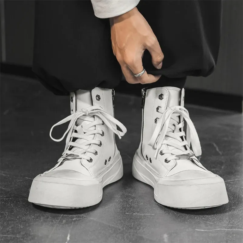 WIAOFELLAS  -  Sneakers For Men High Top Canvas Shoes PU Leather Vulcanized Shoes Platform Casual Sneakers Outdoor High Quality Sports Shoes 46