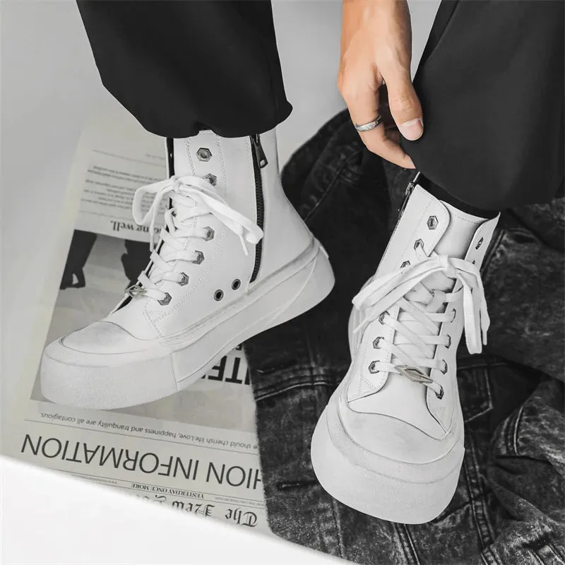 WIAOFELLAS  -  Sneakers For Men High Top Canvas Shoes PU Leather Vulcanized Shoes Platform Casual Sneakers Outdoor High Quality Sports Shoes 46