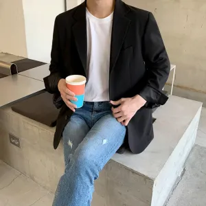 WIAOFELLAS  -  Suit Men's Coat Black Loose Korean Style Single Breasted Khaki Suit Coat For Male Spring New Causal Clothing 2Y7377