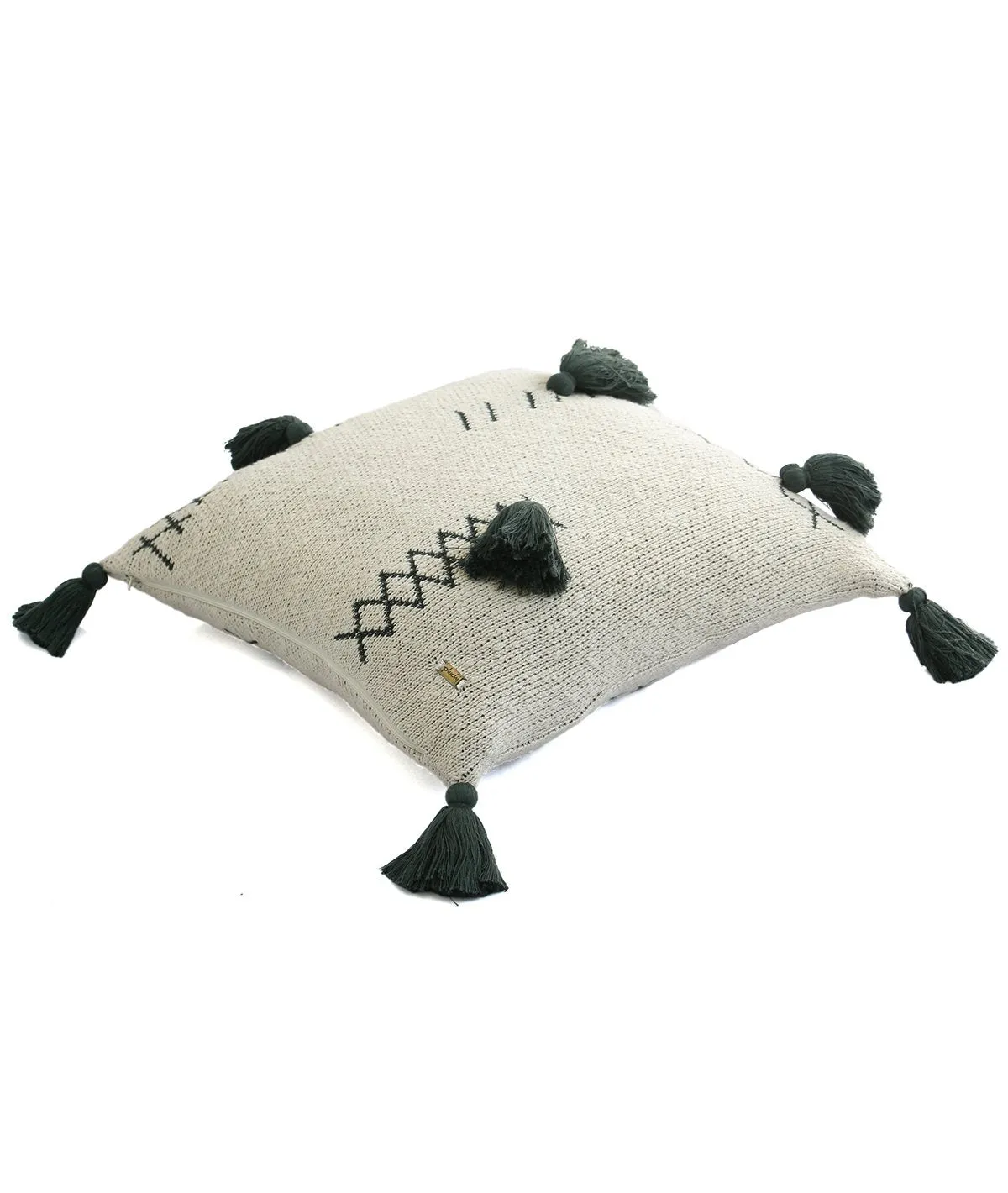Willow Cotton Knitted Decorative Natural & Charcoal Green Color 18 x 18 Inches Cushion Cover