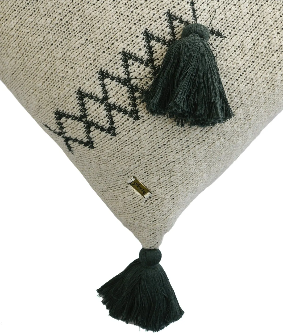 Willow Cotton Knitted Decorative Natural & Charcoal Green Color 18 x 18 Inches Cushion Cover
