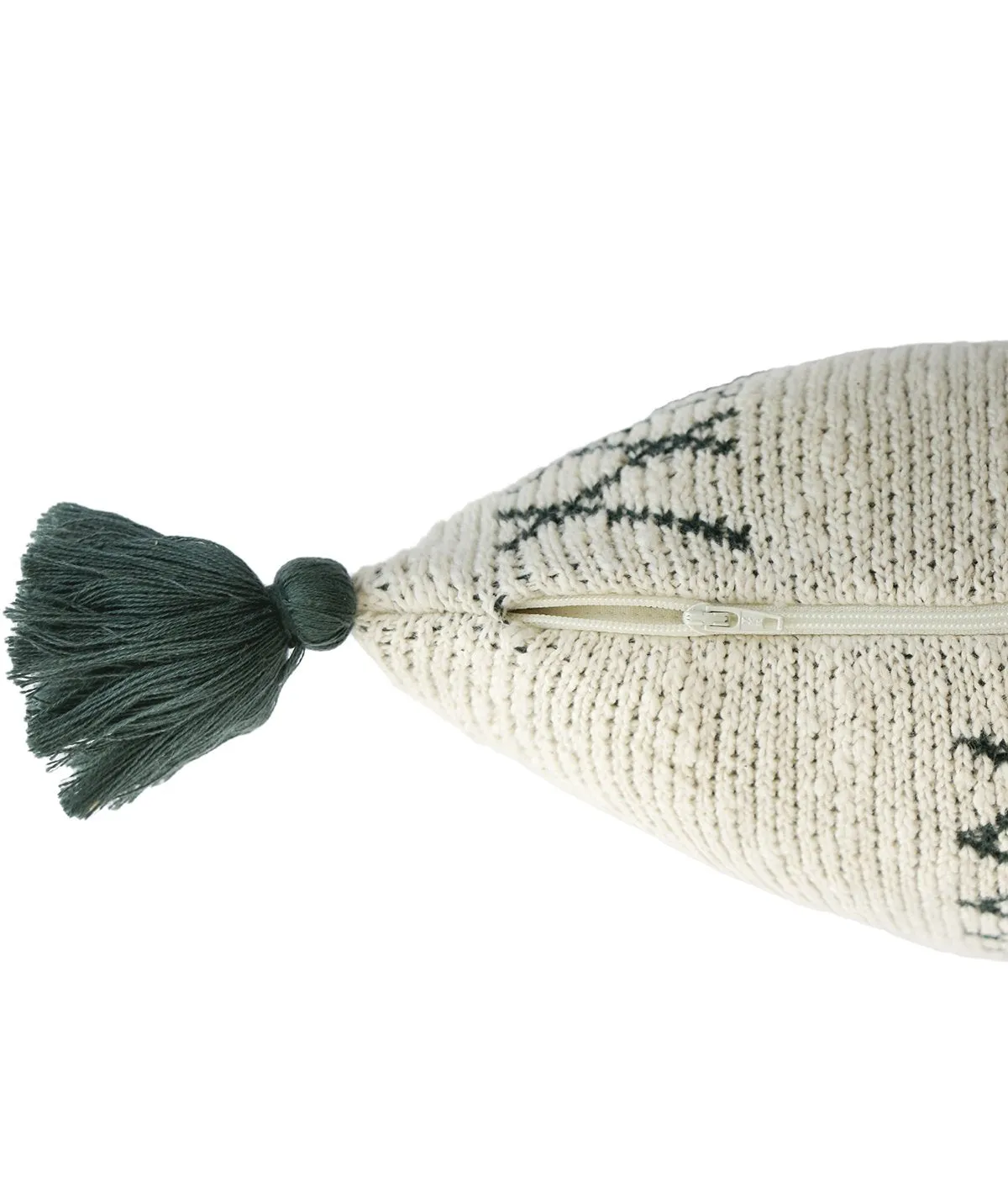 Willow Cotton Knitted Decorative Natural & Charcoal Green Color 18 x 18 Inches Cushion Cover