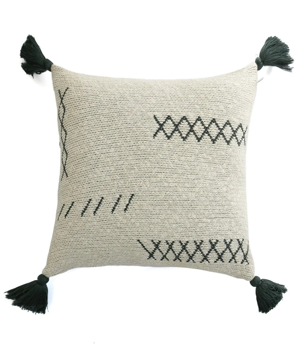 Willow Cotton Knitted Decorative Natural & Charcoal Green Color 18 x 18 Inches Cushion Cover