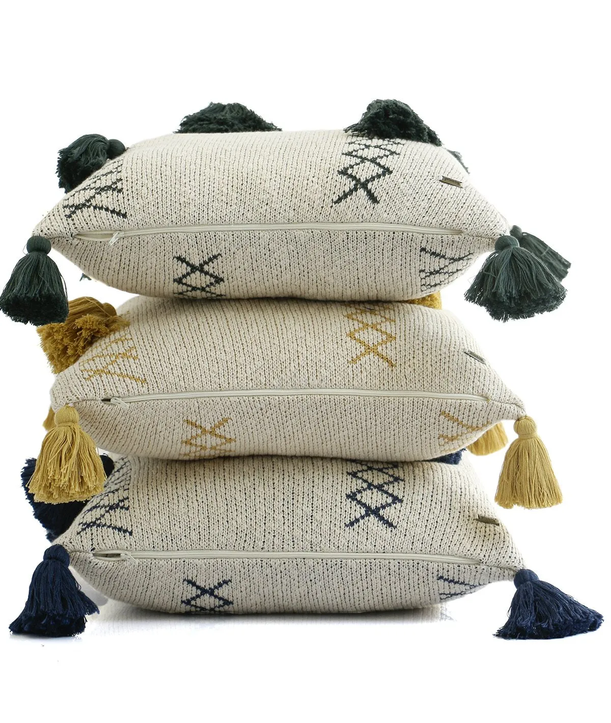 Willow Cotton Knitted Decorative Natural & Charcoal Green Color 18 x 18 Inches Cushion Cover