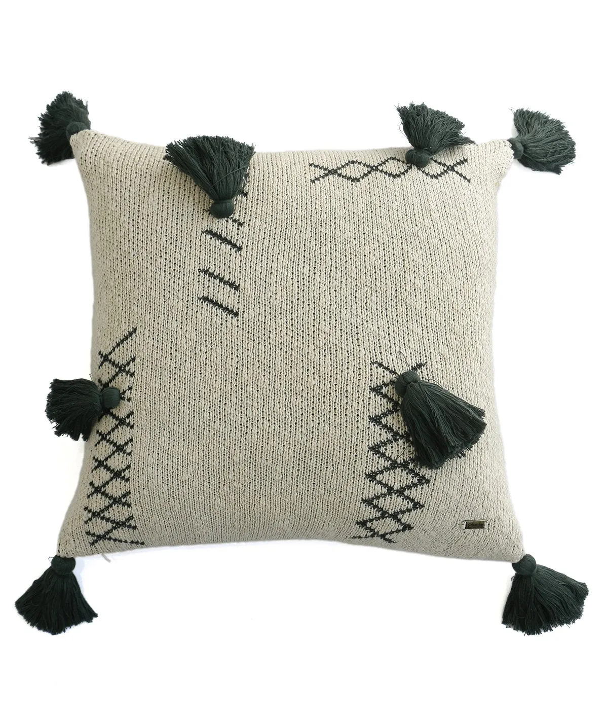 Willow Cotton Knitted Decorative Natural & Charcoal Green Color 18 x 18 Inches Cushion Cover