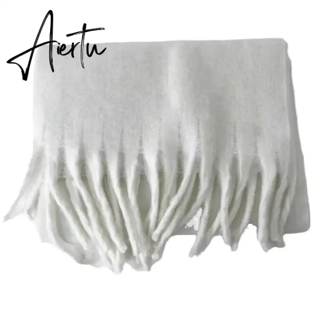 Winter Scarf Women Luxury Autumn Winter Cashmere Scarf Thickened Warm Shawl Classic Tassels Fluffy Scarf Solid Color Soft Shawl