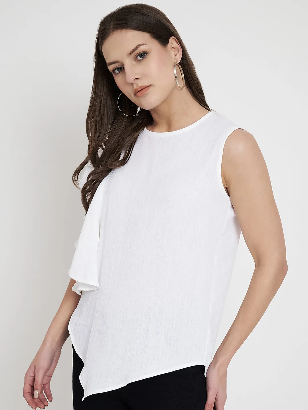 Women Flutter Sleeve Round Neck Cotton Top