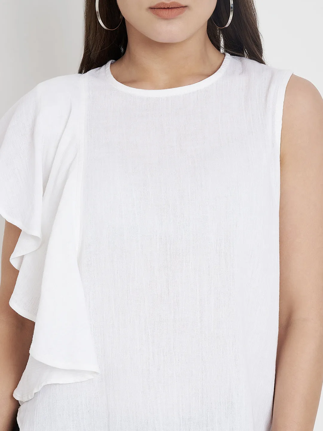 Women Flutter Sleeve Round Neck Cotton Top