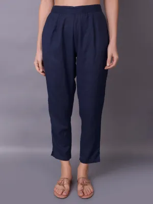 Women Navy Blue Plain Trouser