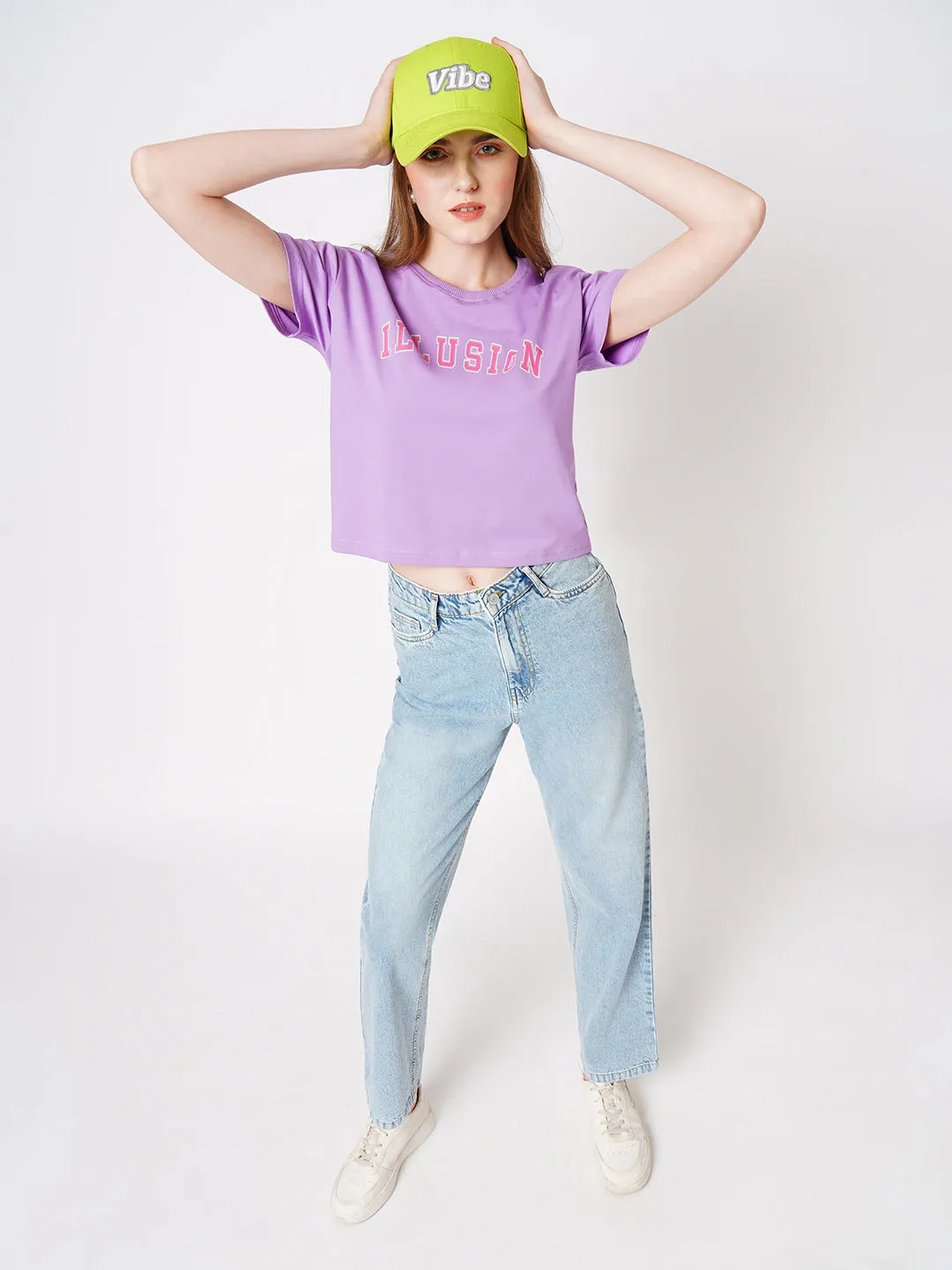 Women Slim Fit Lilac Printed Athleisure Top