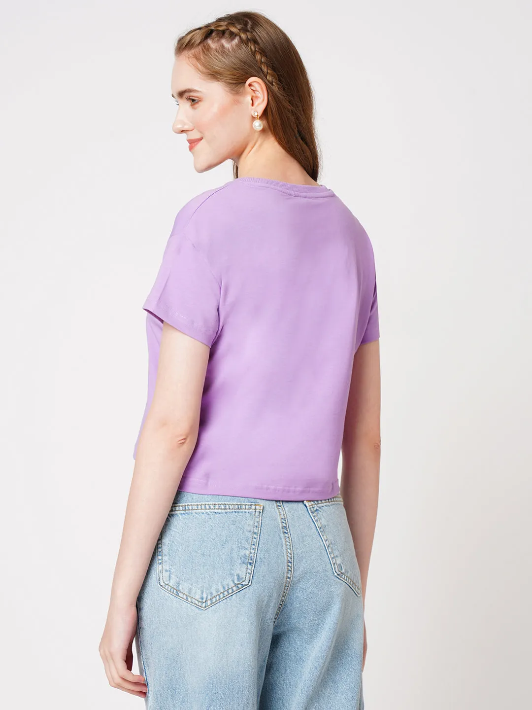 Women Slim Fit Lilac Printed Athleisure Top