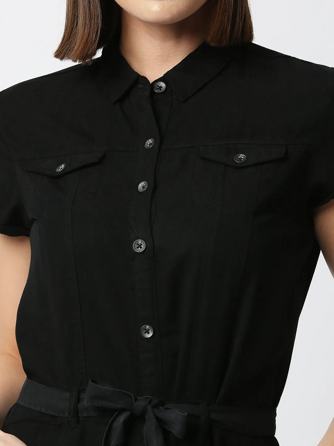 Women Slim Fit With Flap Pockets Shirt Dress