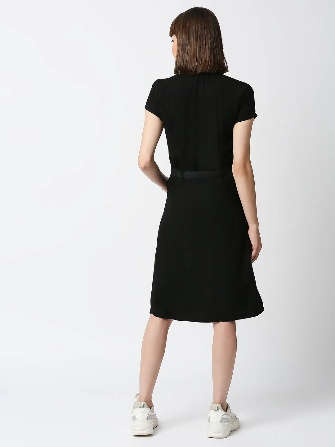 Women Slim Fit With Flap Pockets Shirt Dress