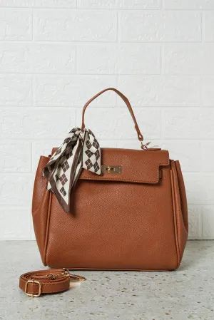 Women Tan Embellished Day Bag With Scarf