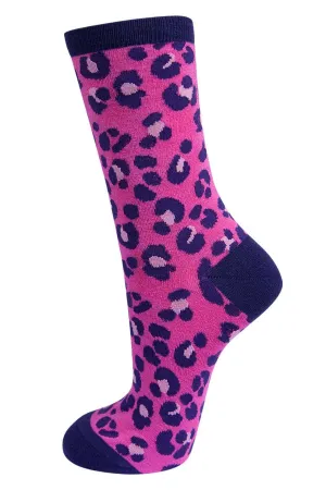 Womens Bamboo Leopard Print Socks Ladies Animal Print Pink