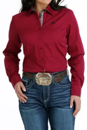 WOMEN'S BUTTON-DOWN WESTERN SHIRT - BURGUNDY  -   MSW9165041