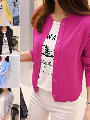 Women's Cardigan Knitted Button Pure Color Stylish Basic Casual Long Sleeve Regular Fit Sweater Cardigans Open Front Fall Spring Light Blue Creamy-white Green / Holiday / Going out