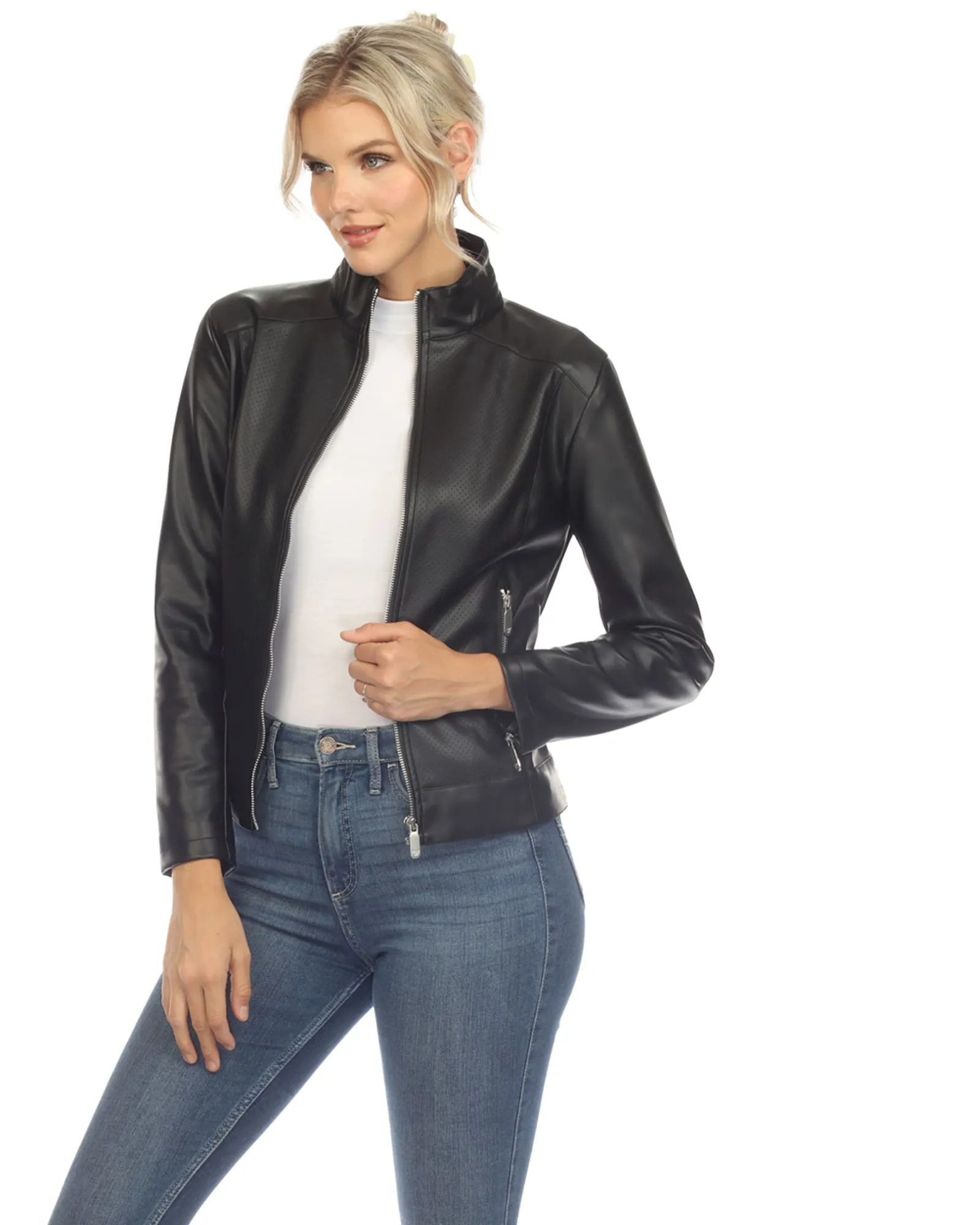 Women's Classic Biker Faux Leather Jacket | Black