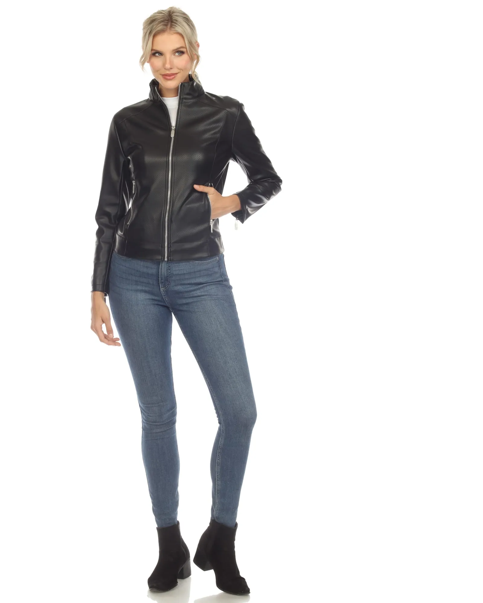 Women's Classic Biker Faux Leather Jacket | Black