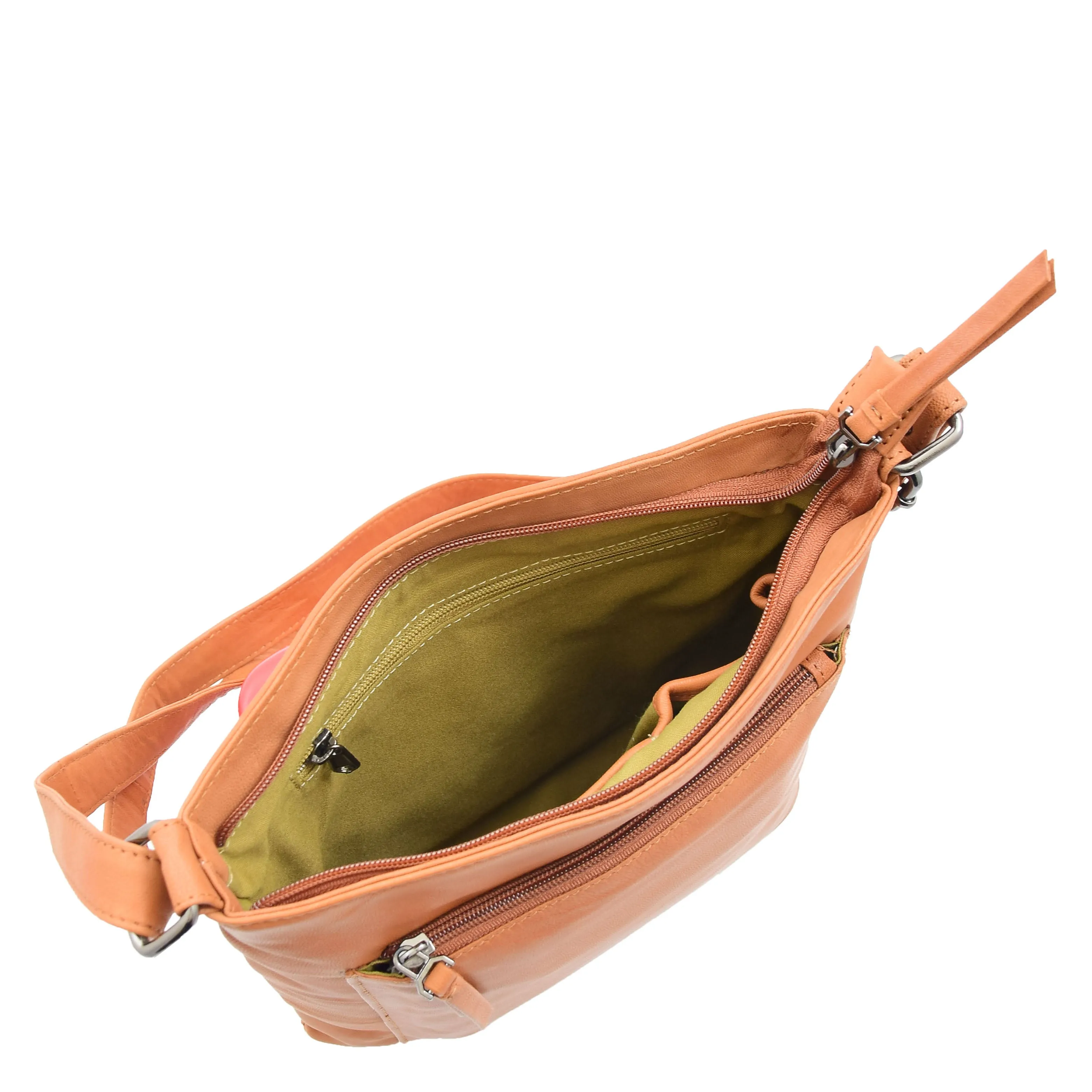 Womens Genuine Soft Leather Crossbody Messenger Casual Bag Ida Cognac