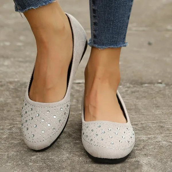 Women's Slip On Suede Rhinestone Flats 77883260C