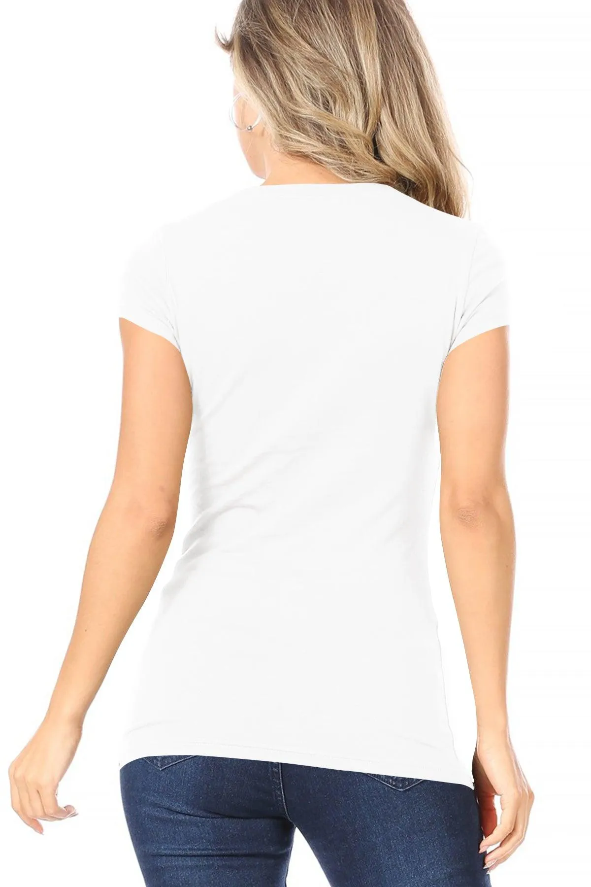 Women's Solid basic V-neck short sleeve tee