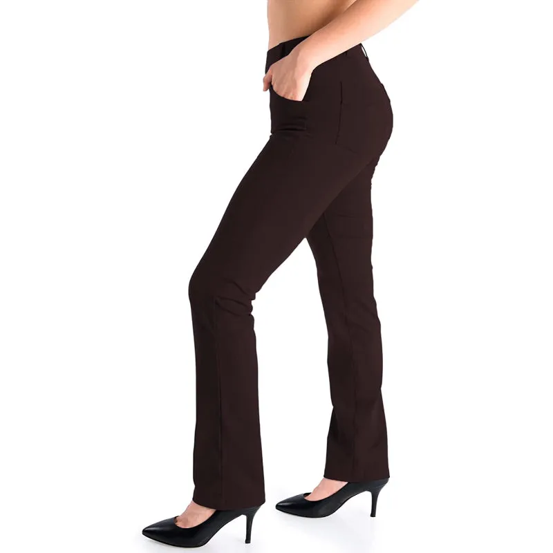 Women's  Solid Petite/Regular/Tall Straight Leg Yoga Dress Pants With Belt Loops