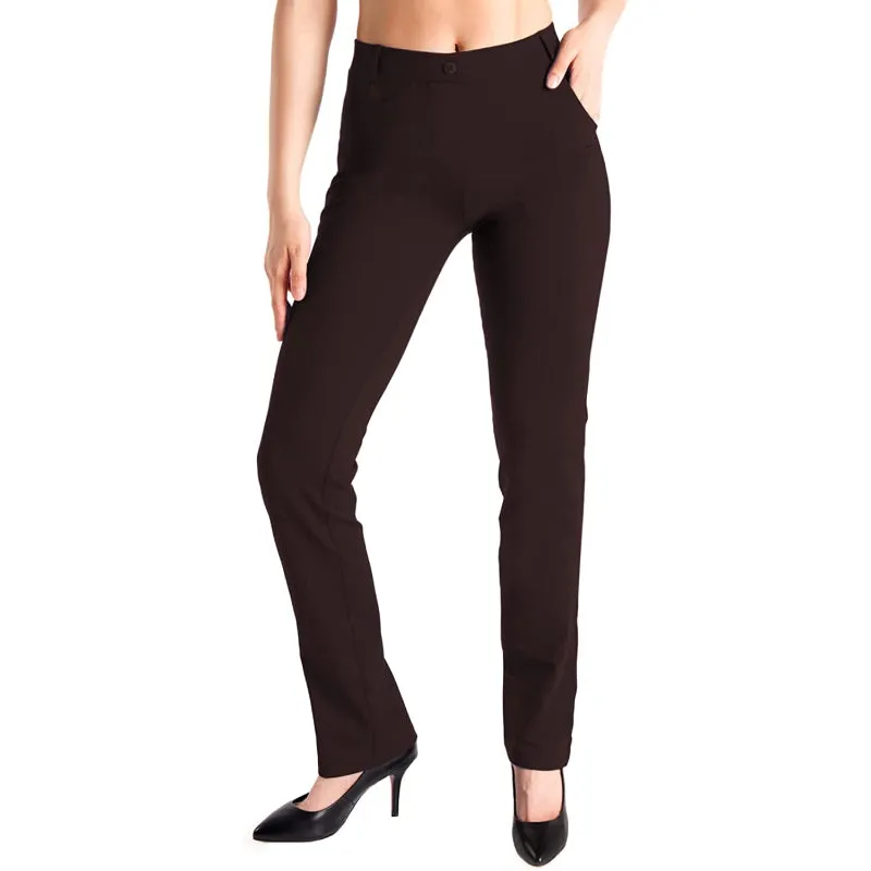 Women's  Solid Petite/Regular/Tall Straight Leg Yoga Dress Pants With Belt Loops