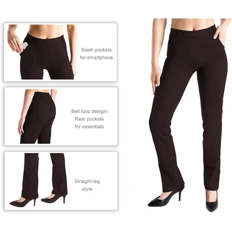 Women's  Solid Petite/Regular/Tall Straight Leg Yoga Dress Pants With Belt Loops