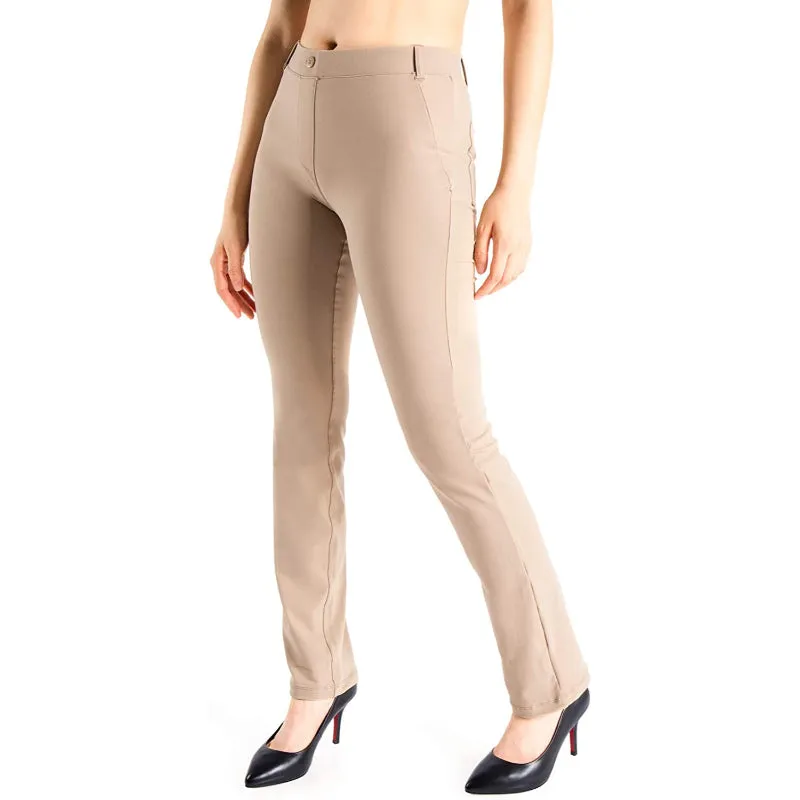 Women's  Solid Petite/Regular/Tall Straight Leg Yoga Dress Pants With Belt Loops