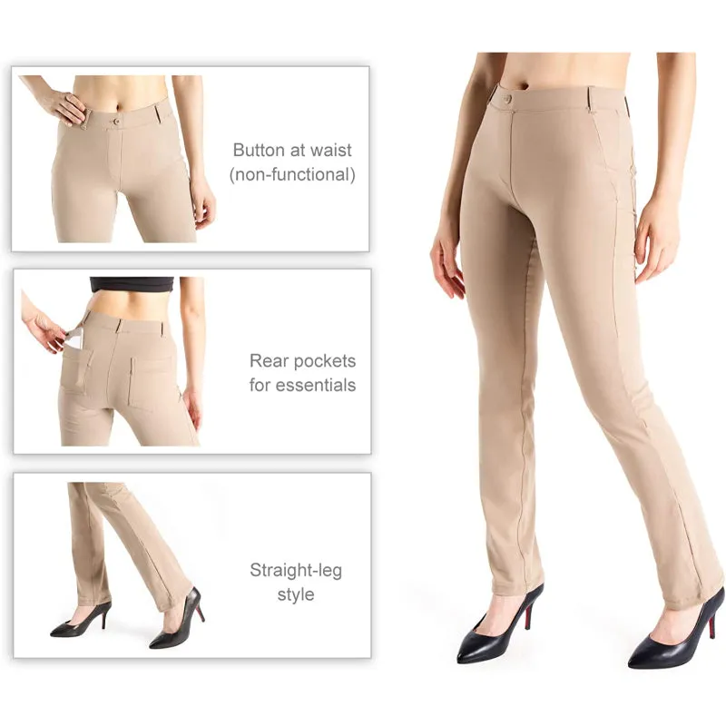 Women's  Solid Petite/Regular/Tall Straight Leg Yoga Dress Pants With Belt Loops