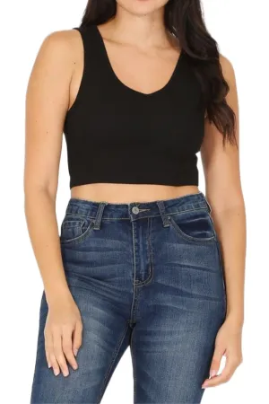 Women's Variegated Rib Crop V-Neck Tank Top