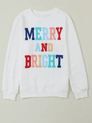 Womens White Merry And Bright Cable Knit Pullover Sweatshirt